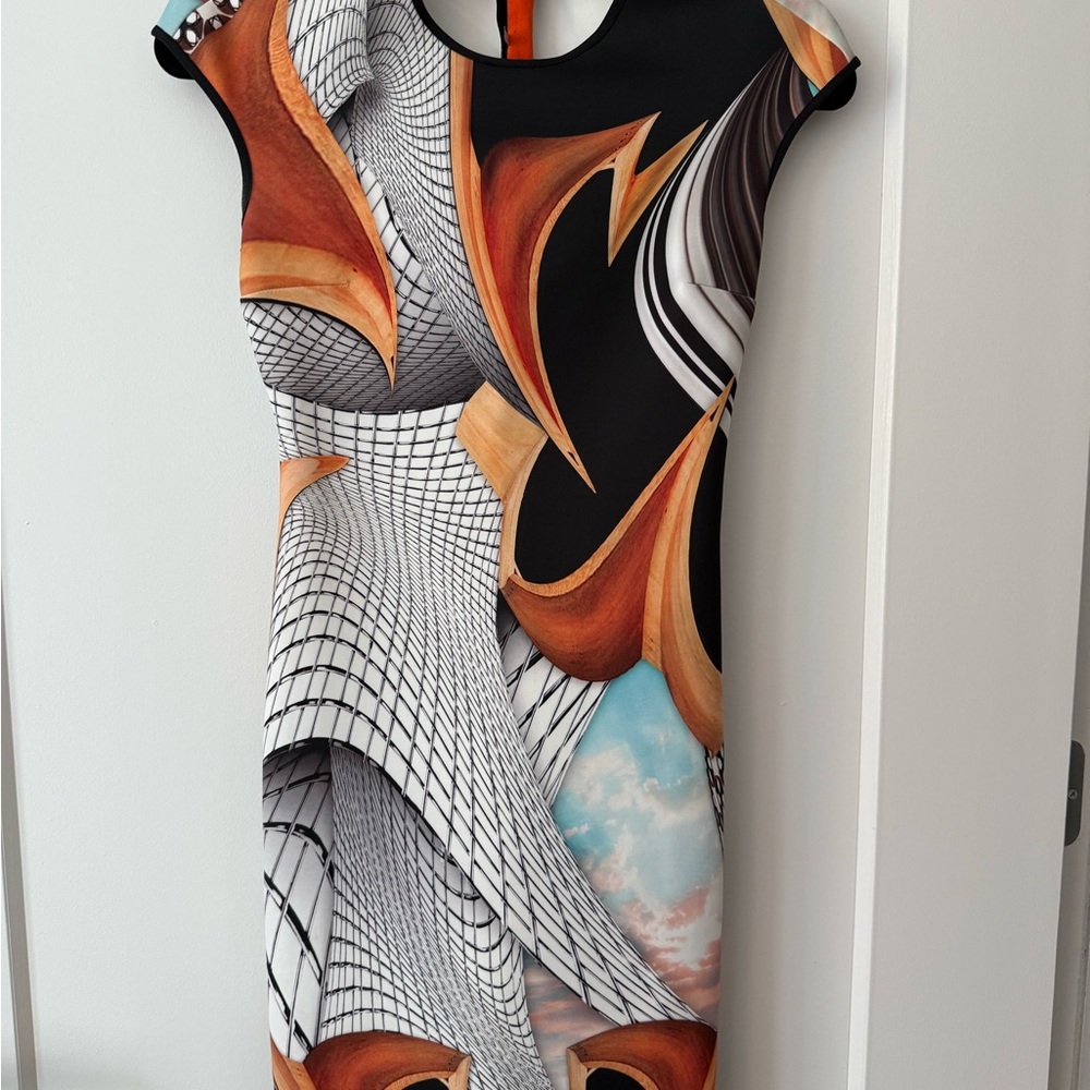 Abstract Print Black and Orange Dress